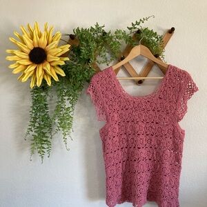 Crochet Scoop Neck Top - Dusty Rose Size Large